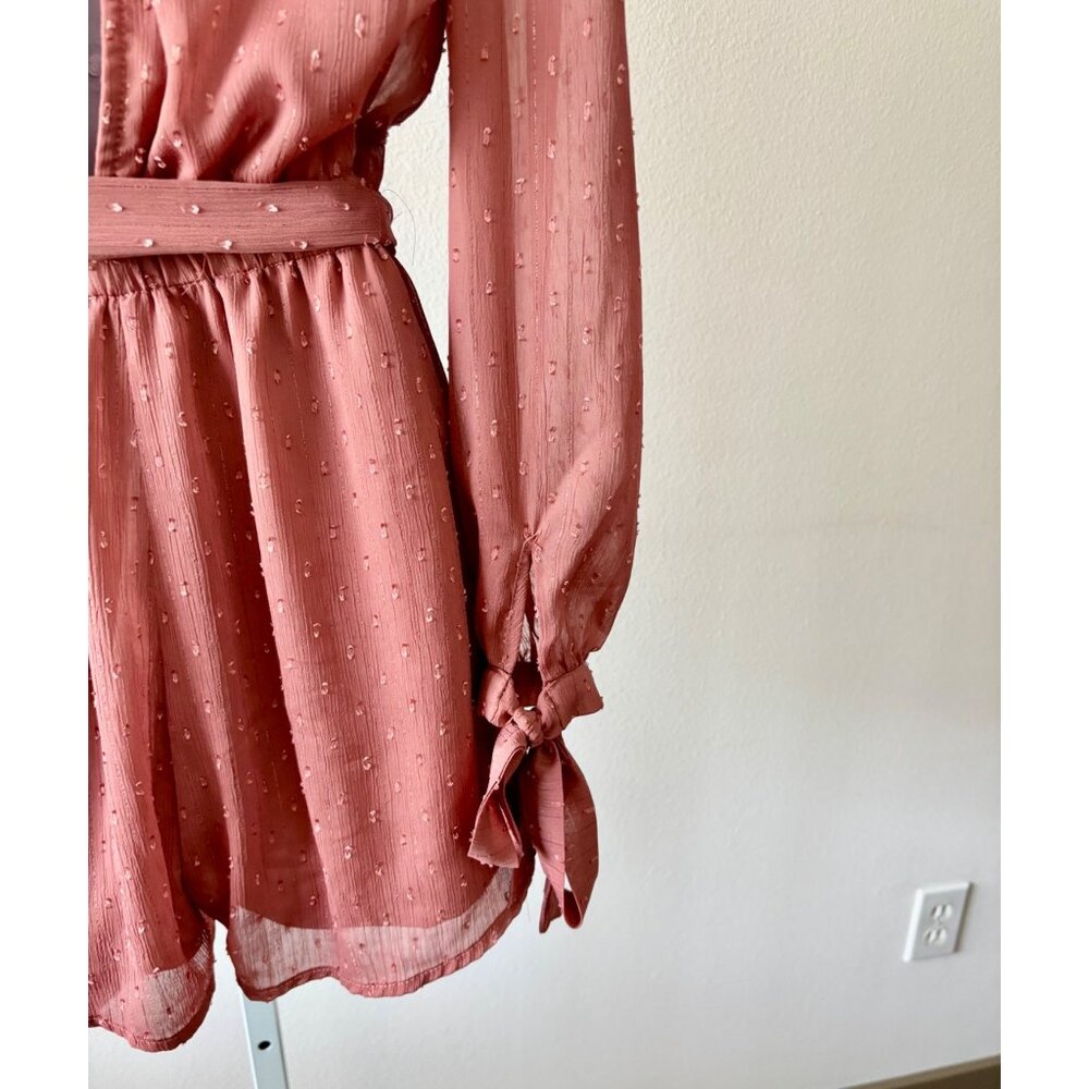 Lulus Romper Small Surplice Wrap Tie Waist Back Cutout Boho Cottagecore Coquette - Picture 14 of 14